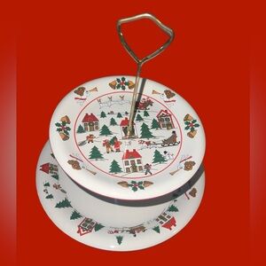 Jamestown 2 Tier Dessert Tray Round Joy To The World vintage